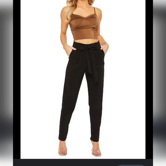 NWT VIENNA COUTURE BLACK PAPERBAG ELASTIC WAIST PANTS SIZE XLARGE - Picture 1 of 16